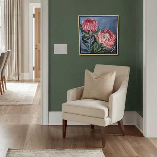 "Radiant" #2 Protea Flower Painting by Zoe White _ Acrylic on canvas