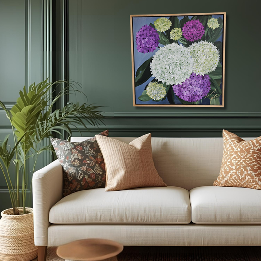 "Heritage" 5 _ 20x20 Hydrangeas Flower Painting by Zoe White _ Acrylic on canvas