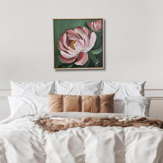 "New Chapter" 3 _ 20x20 Peony Flower Painting by Zoe White _ Acrylic on canvas
