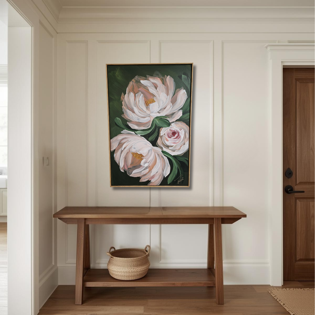 "New Chapter" 3_  24x36 Peony Flower _ Original Floral Painting – Zoe White Art