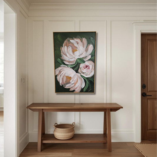 "New Chapter" 3_  24x36 Peony Flower _ Original Floral Painting – Zoe White Art