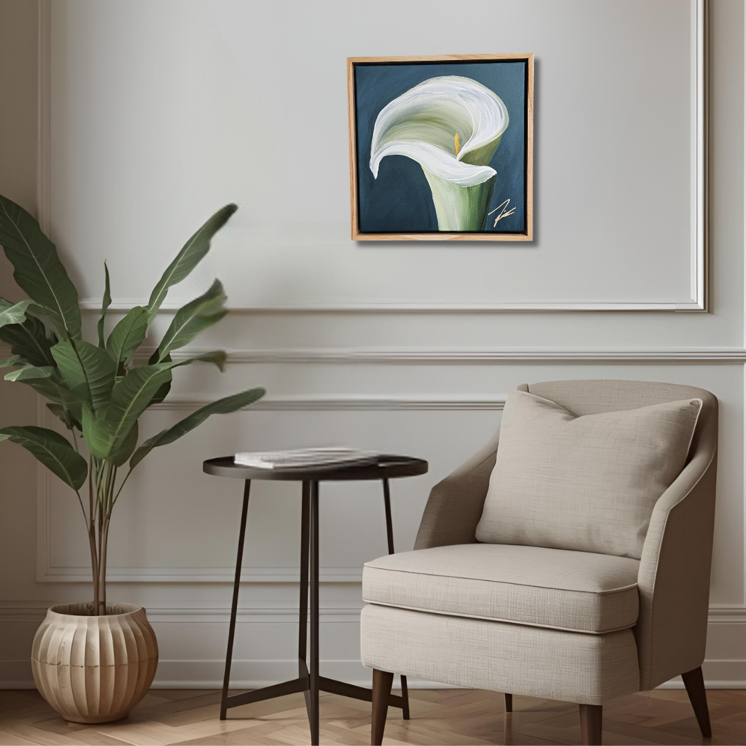 "Elegant" #3_ 12x12 Calla Lily Flower Painting by Zoe White _ Acrylic on canvas