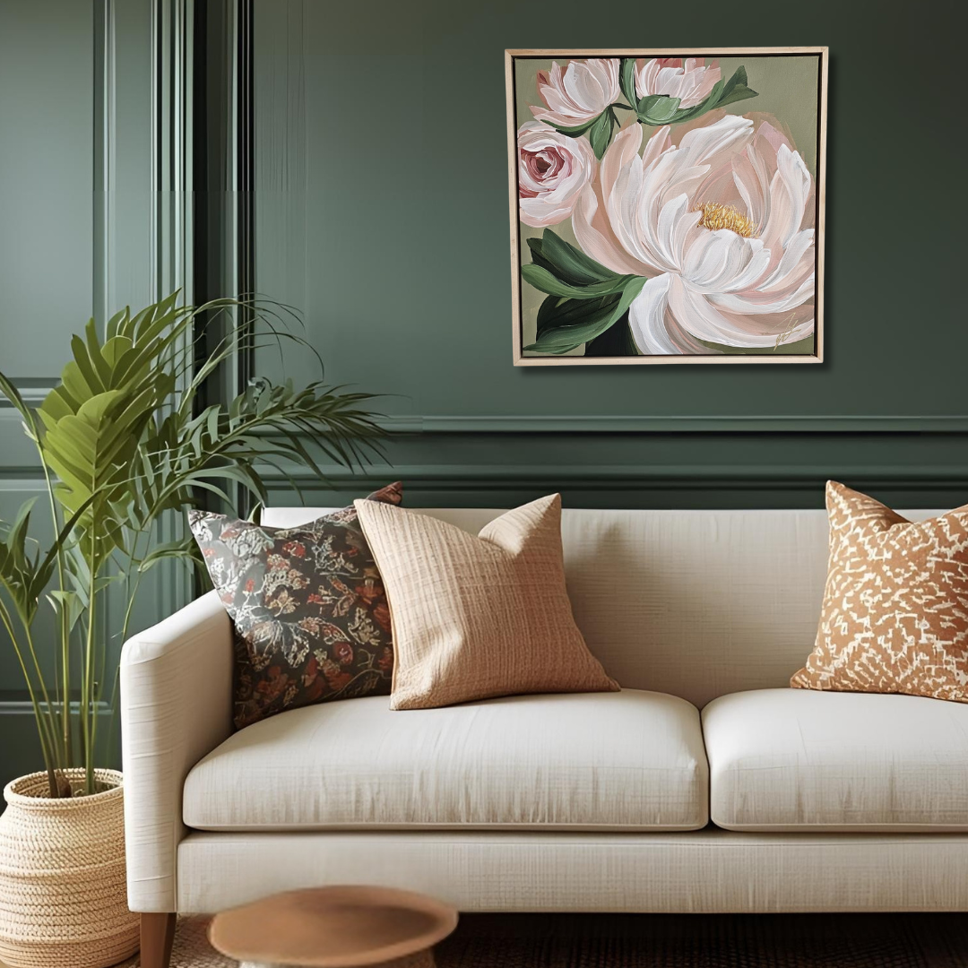 "New Chapter" #2 Peony Flower Painting by Zoe White _ Acrylic on canvas