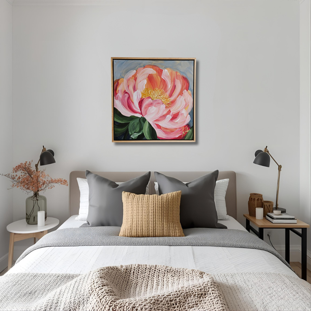 "Fresh Wonder" #2 Peony Flower Painting by Zoe White _ Acrylic on canvas