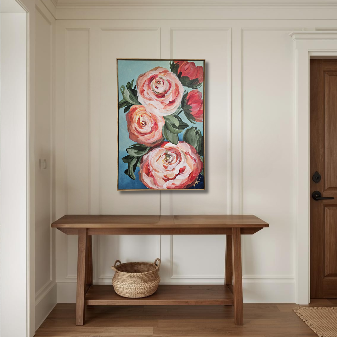 "Blooming" 3 _  Rose Flower Painting by Zoe White _ Acrylic on canvas