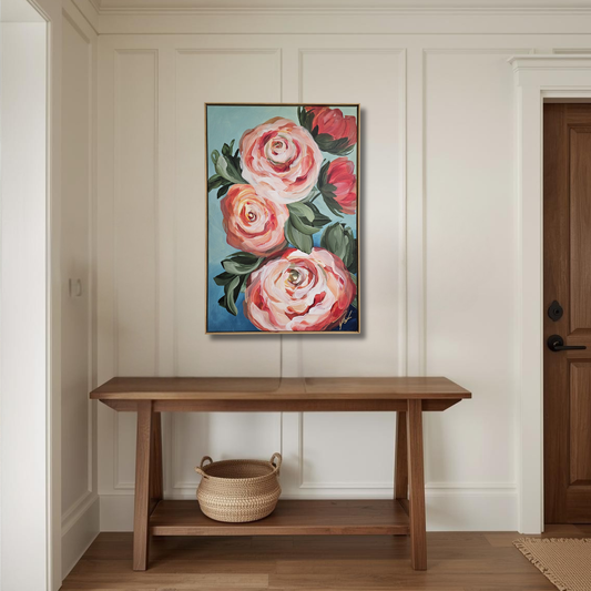 "Blooming" 3 _  Rose Flower Painting by Zoe White _ Acrylic on canvas