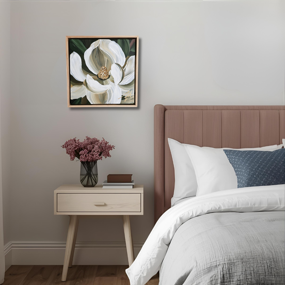 🔴SOLD "Beautiful" 2  Magnolia Flower Painting by Zoe White _ Acrylic on canvas