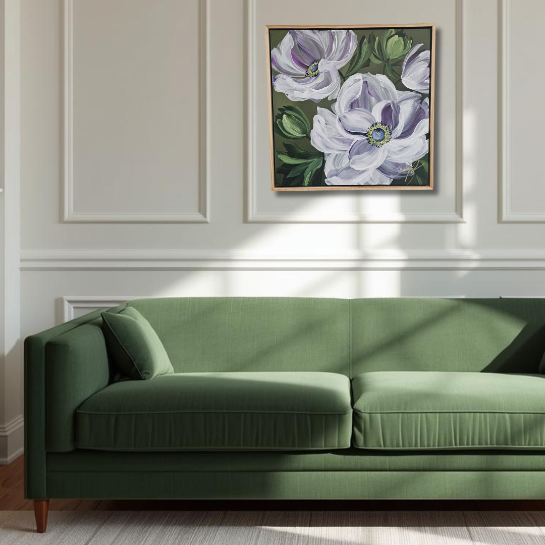 "Embrace" #3 Anemone Flower Painting by Zoe White _ Acrylic on canvas