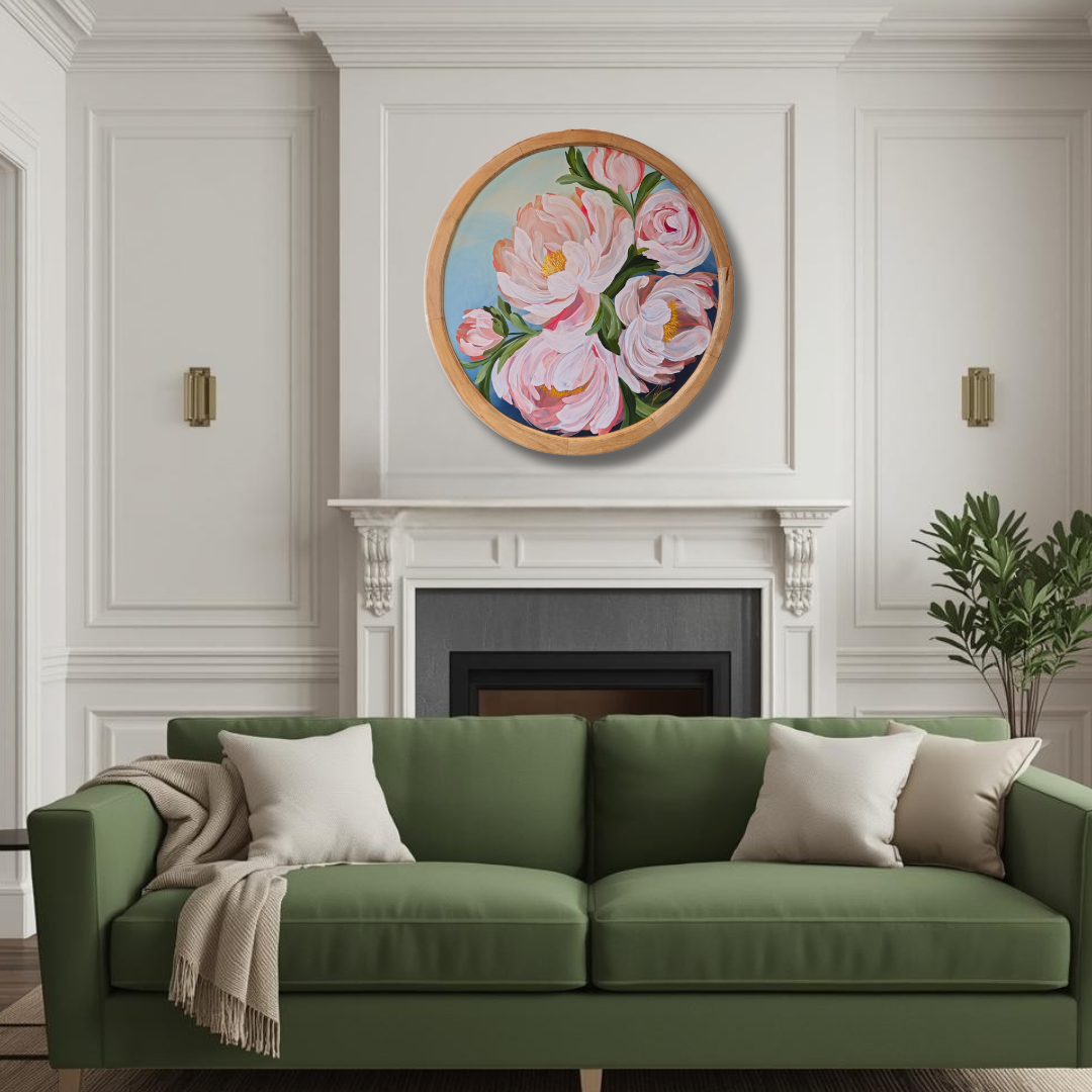 "Fresh Blooms" Peony Flower Painting by Zoe White _ Acrylic on canvas