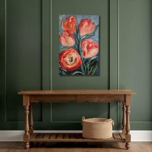 SALE 50% - Embrace #1 _ Tulip Flower Painting by Zoe White _ Acrylic on canvas