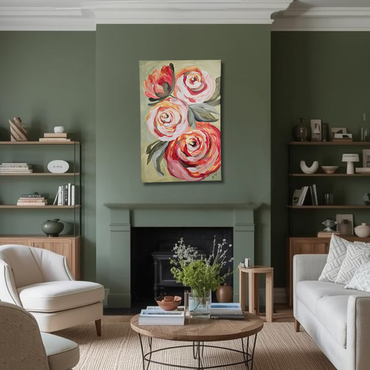 SALE 50% - Blooming #2 _ Rose Flower Painting by Zoe White _ Acrylic on canvas