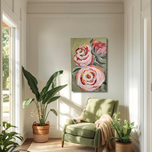 SALE 50% - Blooming #1 _ Rose Flower Painting by Zoe White _ Acrylic on canvas