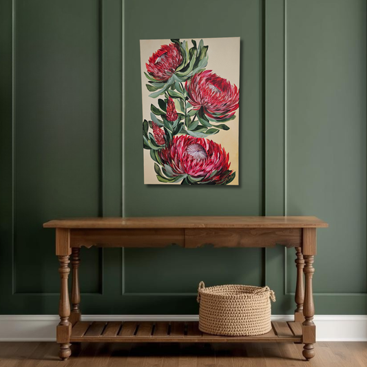 SALE 50% off - "Transformation" #3_ Protea Flower Painting by Zoe White _ Acrylic on canvas