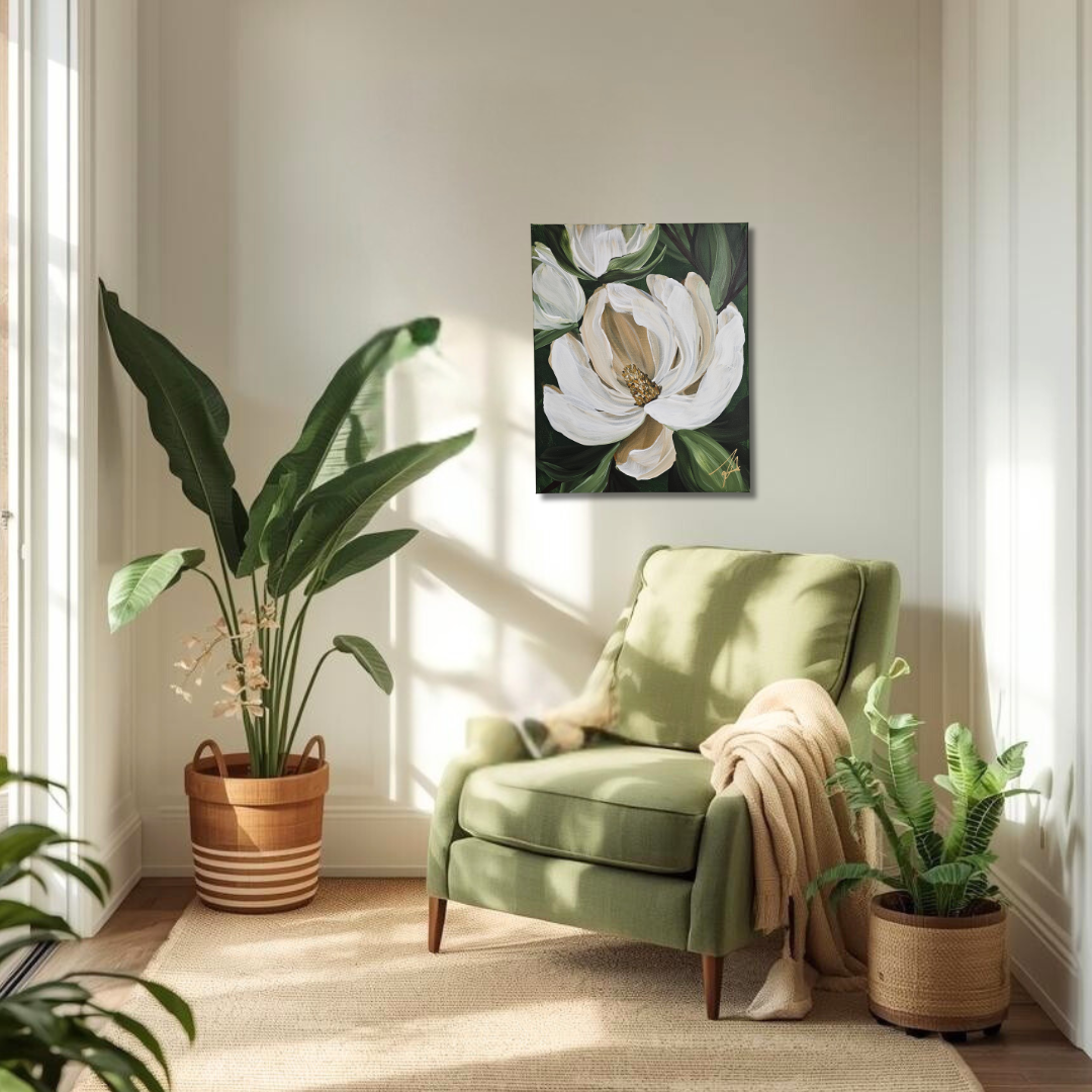 SALE 50% - "Bold" Magnolia Flower Painting by Zoe White _ Acrylic on canvas
