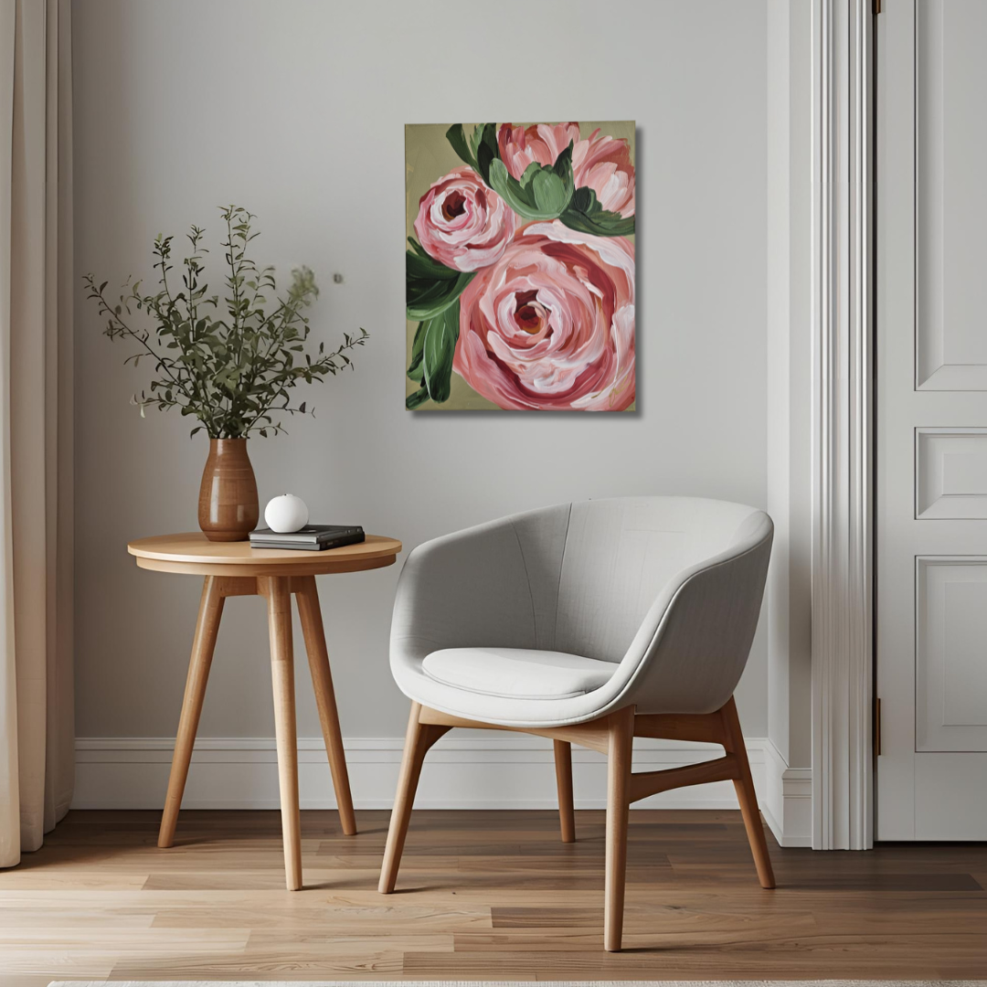 SOLD🔴SALE 50% - "Blooming" Rose Flower Painting by Zoe White _ Acrylic on canvas