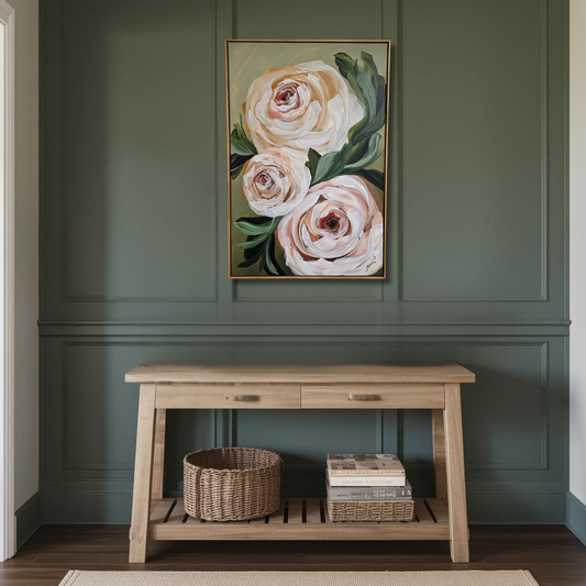 "Nurture"  Rose Flower Painting by Zoe White _ Acrylic on canvas