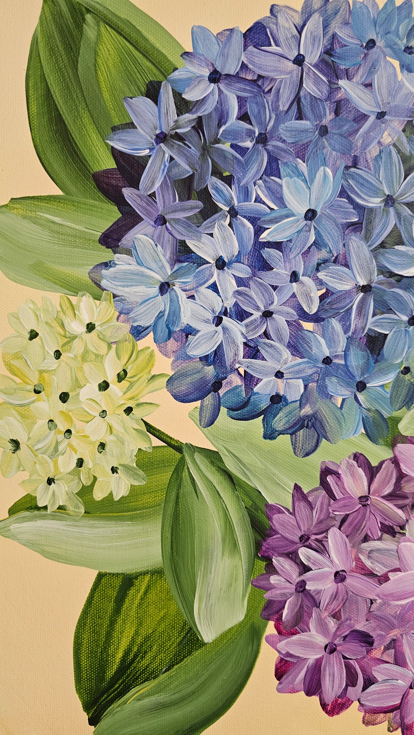 "Legacy" 4 Hydrangeas Flower Painting by Zoe White _ Acrylic on canvas