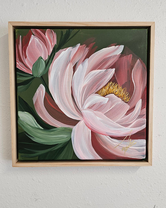 "New Chapter" 1 _ 12x12 Peony Flower Painting by Zoe White _ Acrylic on canvas