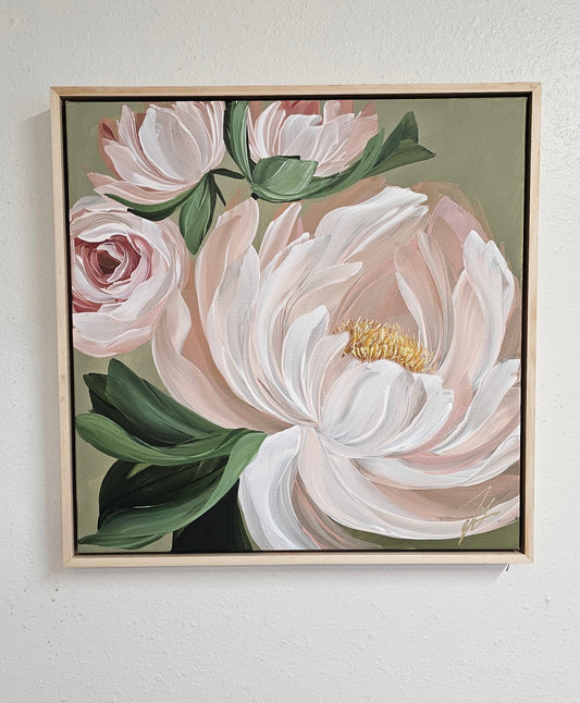 "New Chapter" #2 Peony Flower Painting by Zoe White _ Acrylic on canvas
