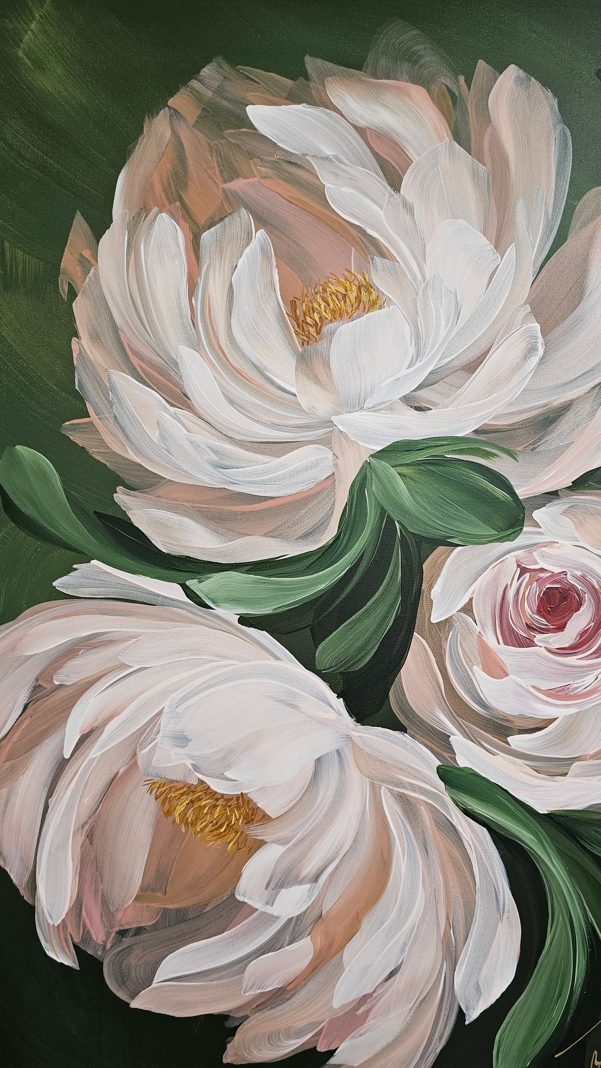 "New Chapter" 3_  24x36 Peony Flower _ Original Floral Painting – Zoe White Art