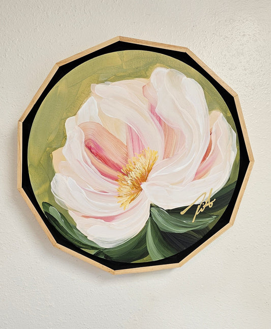 "New Chapter" Peony Flower Painting by Zoe White _ Acrylic on canvas
