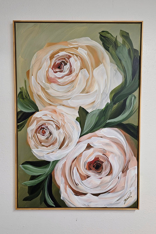 "Nurture"  Rose Flower Painting by Zoe White _ Acrylic on canvas
