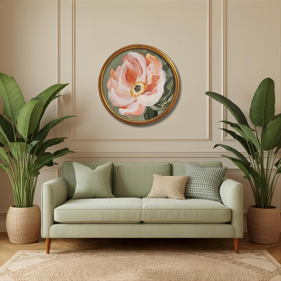 Passion 3 _ Peony Round Painting _ original acrylic painting_ Zoe White Art