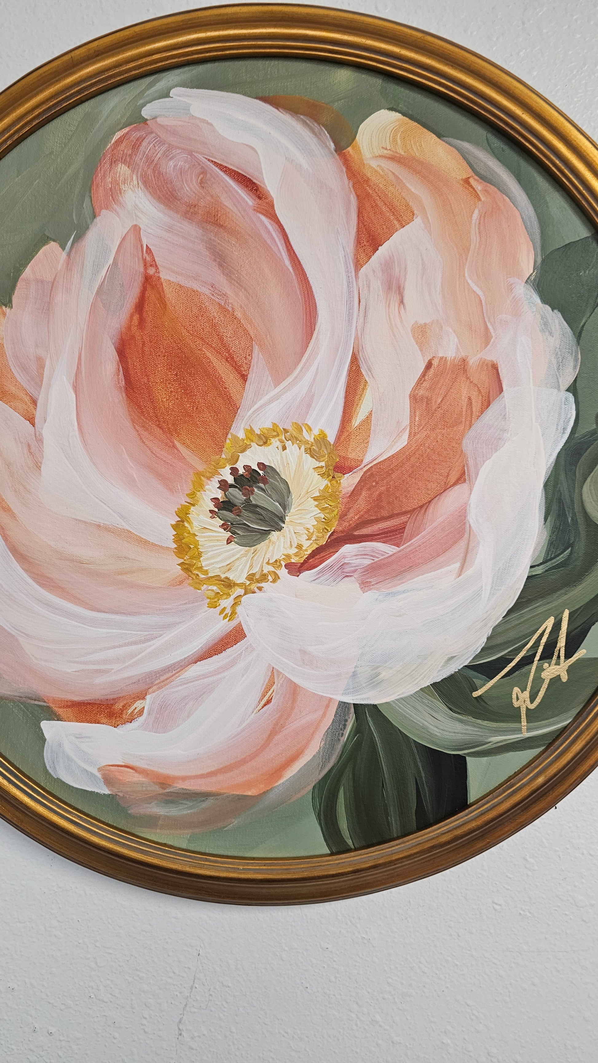 Passion 3 _ Peony Round Painting _ original acrylic painting_ Zoe White Art