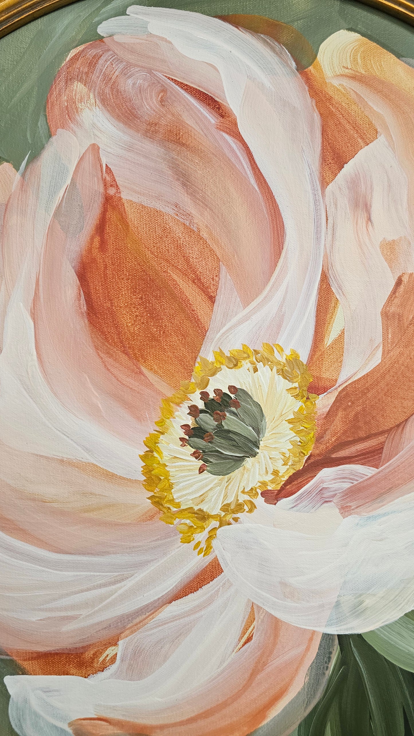 Passion 3 _ Peony Round Painting _ original acrylic painting_ Zoe White Art