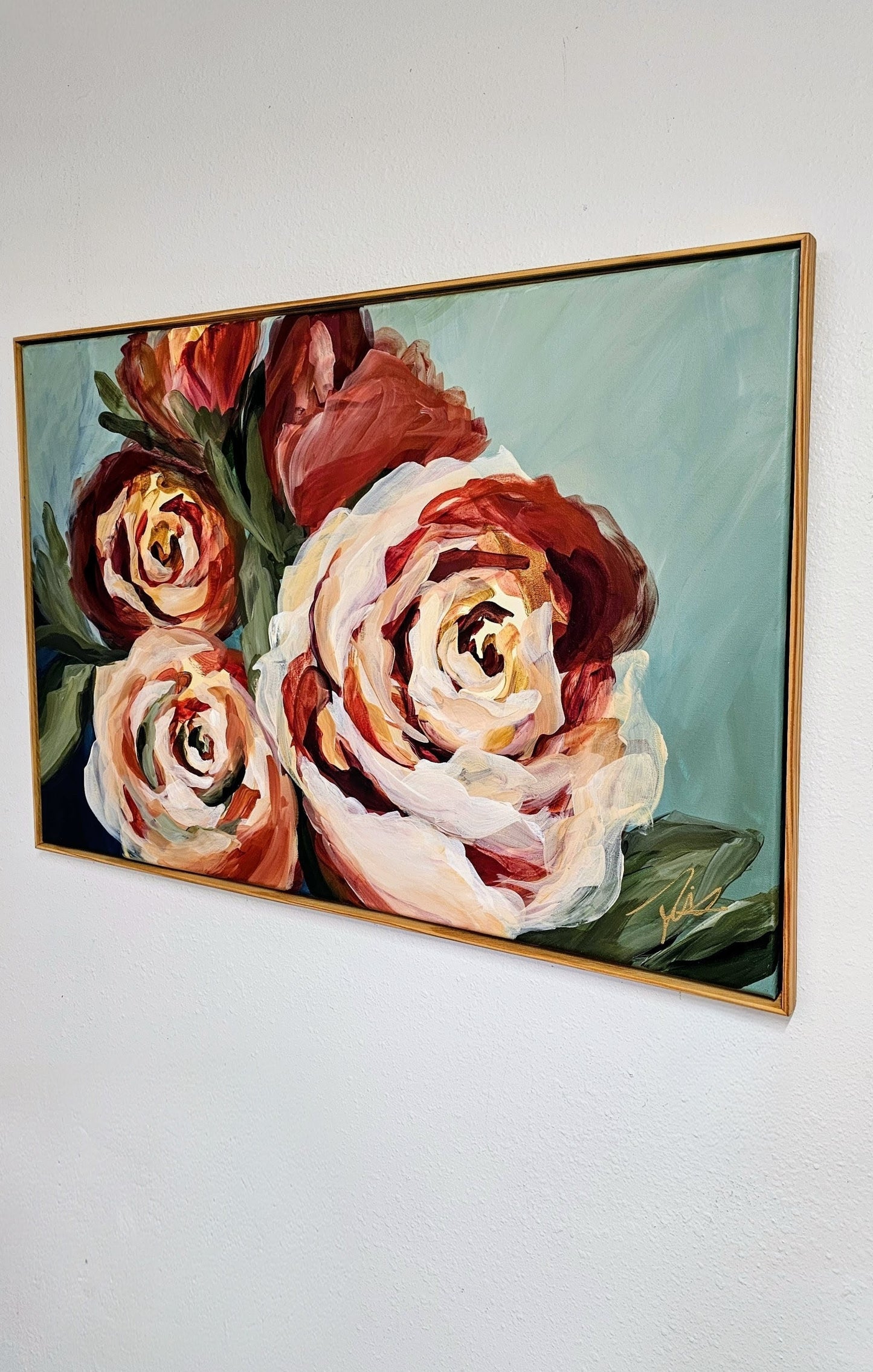 Rosy Buds _  Rose Flower Painting by Zoe White _ Acrylic on canvas