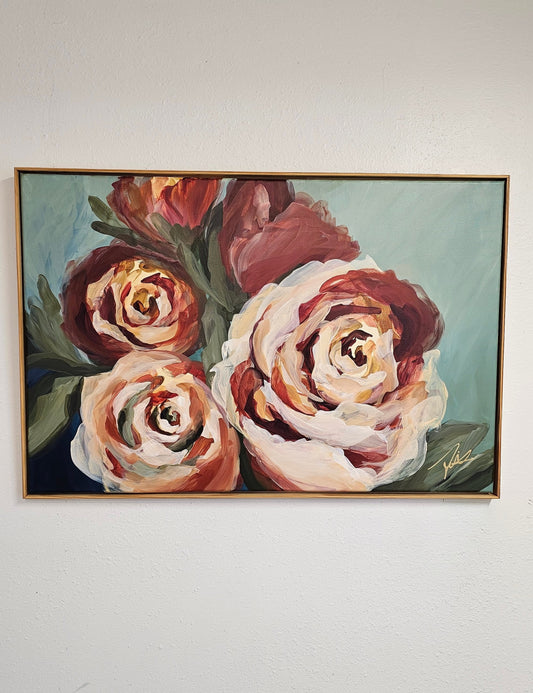 Rosy Buds _  Rose Flower Painting by Zoe White _ Acrylic on canvas
