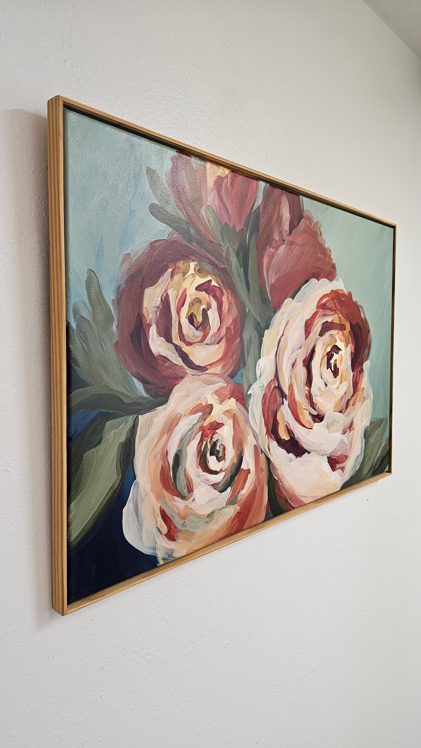 Rosy Buds _  Rose Flower Painting by Zoe White _ Acrylic on canvas