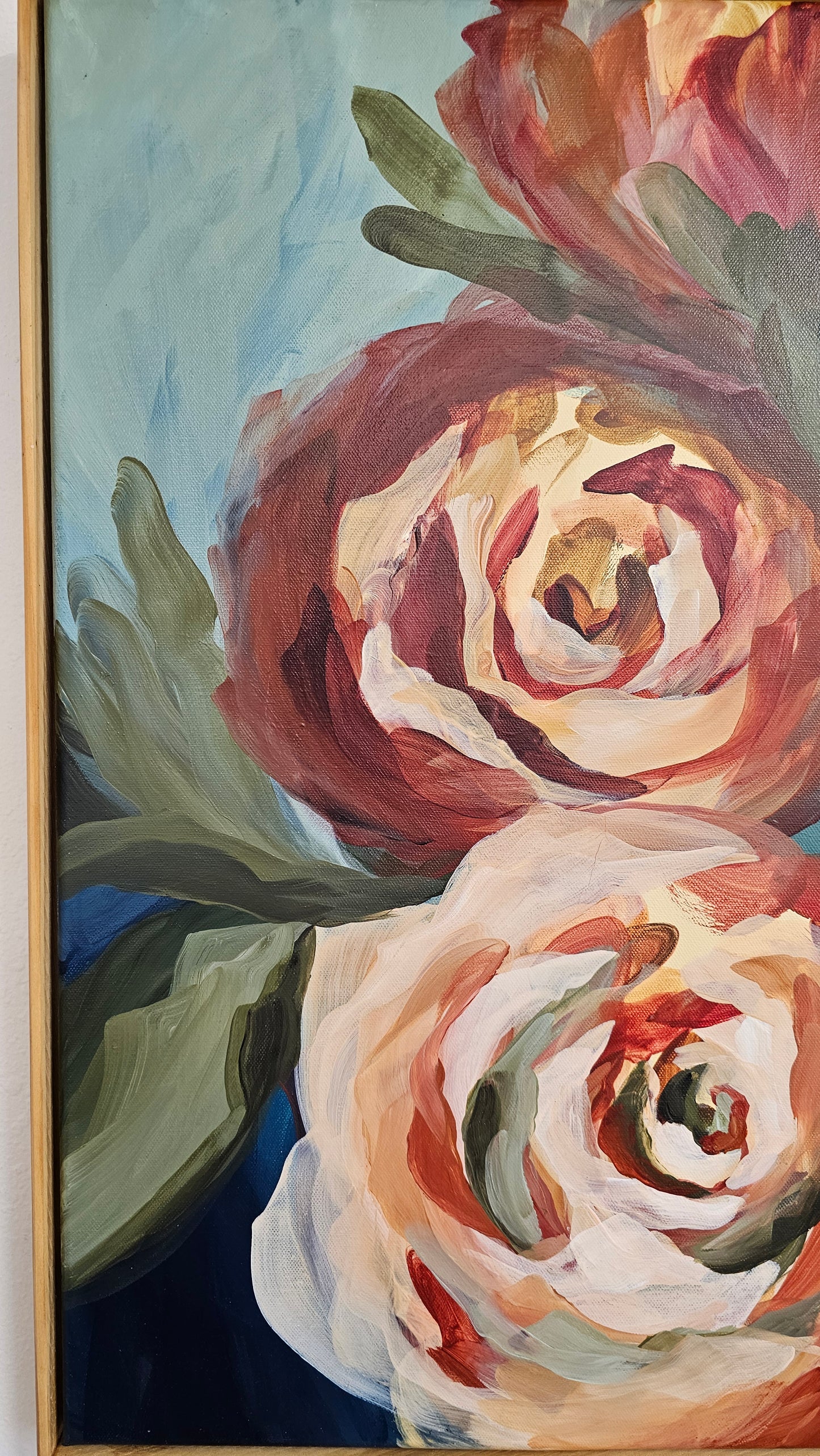 Rosy Buds _  Rose Flower Painting by Zoe White _ Acrylic on canvas