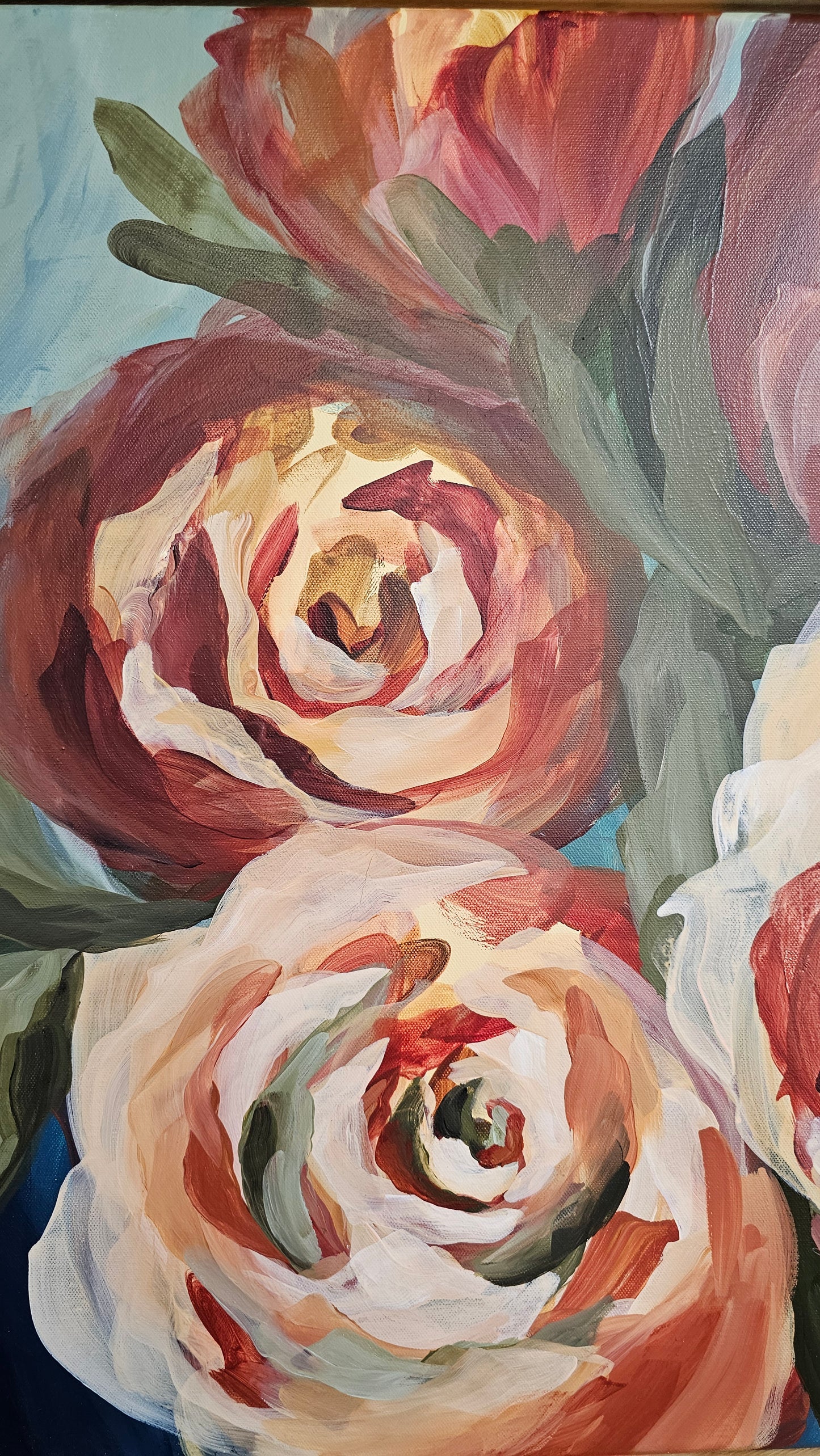 Rosy Buds _  Rose Flower Painting by Zoe White _ Acrylic on canvas