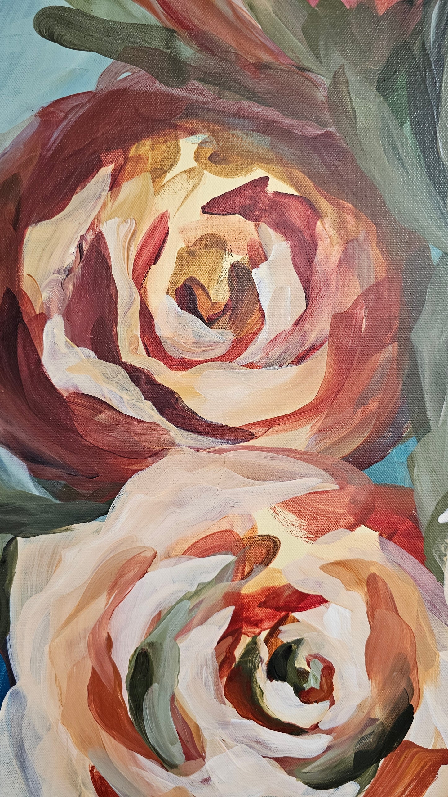 Rosy Buds _  Rose Flower Painting by Zoe White _ Acrylic on canvas