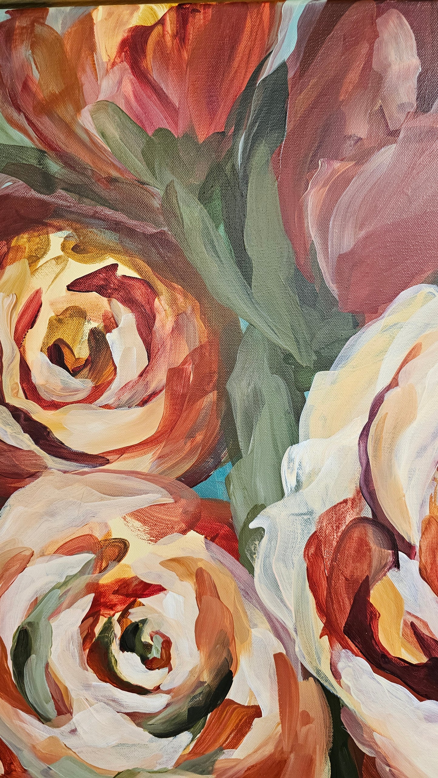 Rosy Buds _  Rose Flower Painting by Zoe White _ Acrylic on canvas