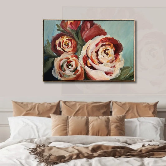 Rosy Buds _Rose Flower Painting by Zoe White _ Acrylic on canvas