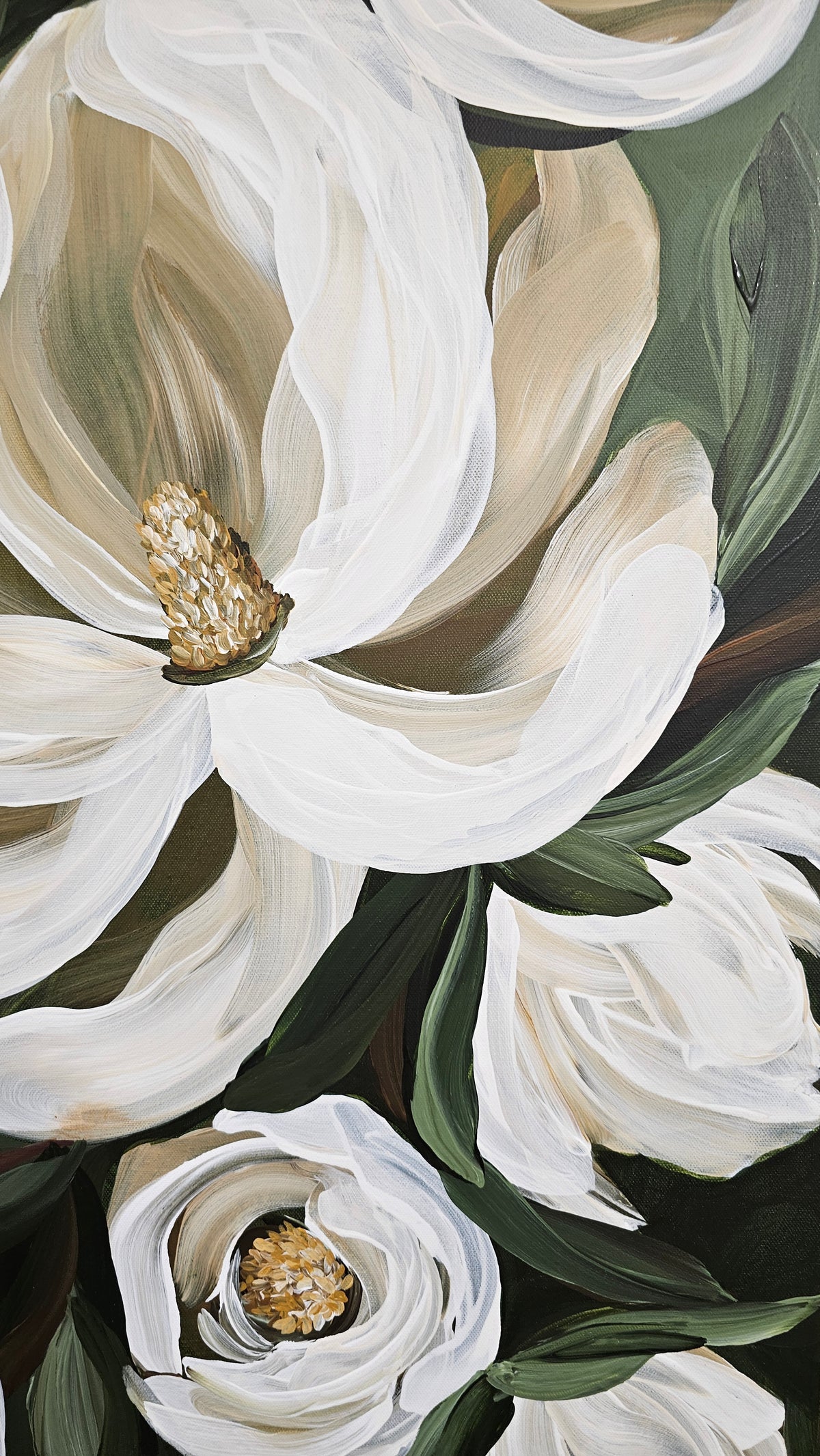 "Strong & Beautiful" #2  _Magnolia Flower Painting by Zoe White _ Acrylic on canvas