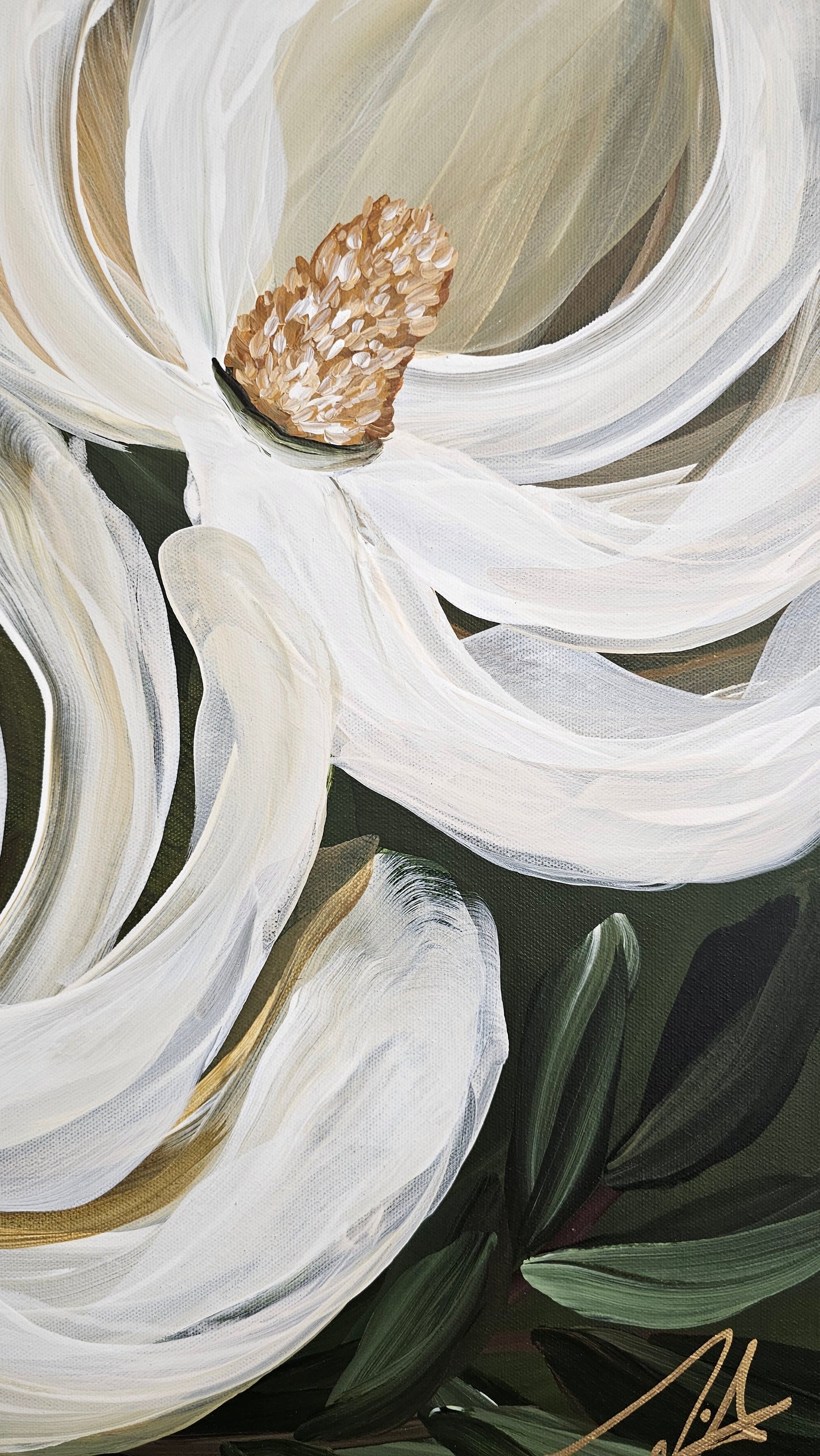"Strong & Beautiful" #4  Magnolia Flower Painting by Zoe White _ Acrylic on canvas