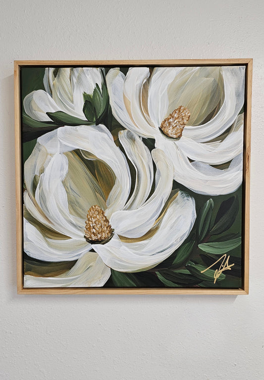 "Strong & Beautiful" #4  Magnolia Flower Painting by Zoe White _ Acrylic on canvas