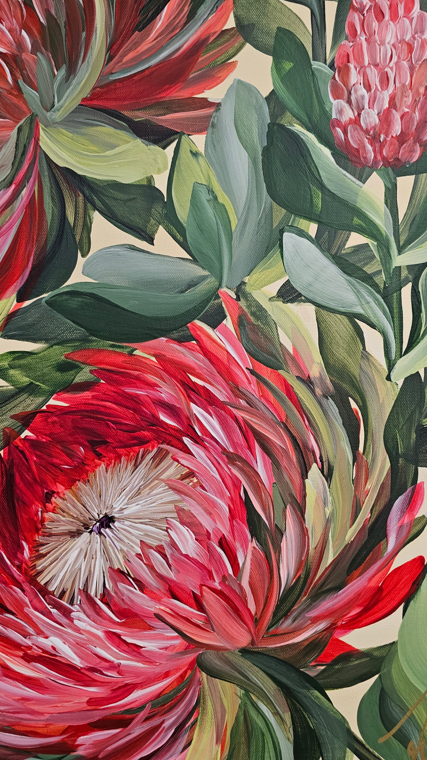 "Transformation" #1_ Protea Flower Painting by Zoe White _ Acrylic on canvas