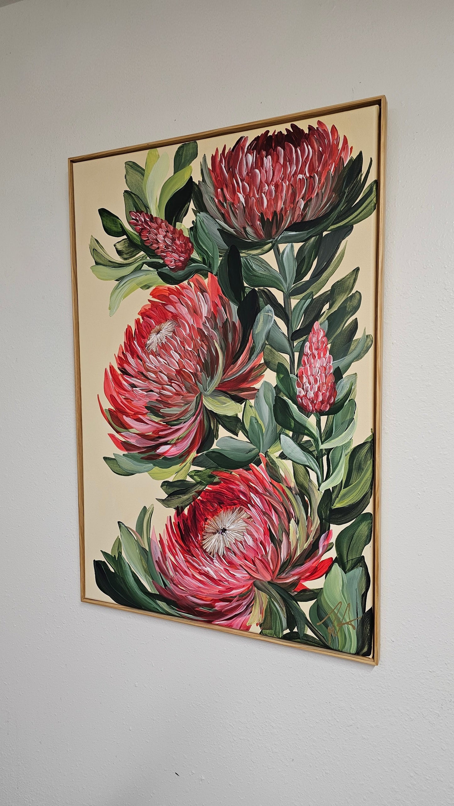 "Transformation" #1_ Protea Flower Painting by Zoe White _ Acrylic on canvas