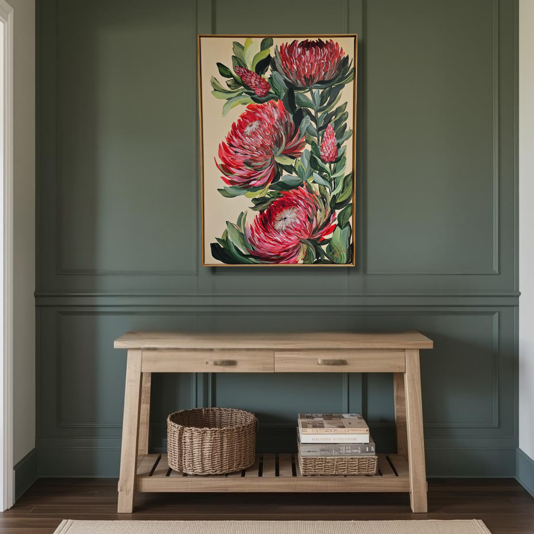 "Transformation" #1_ Protea Flower Painting by Zoe White _ Acrylic on canvas