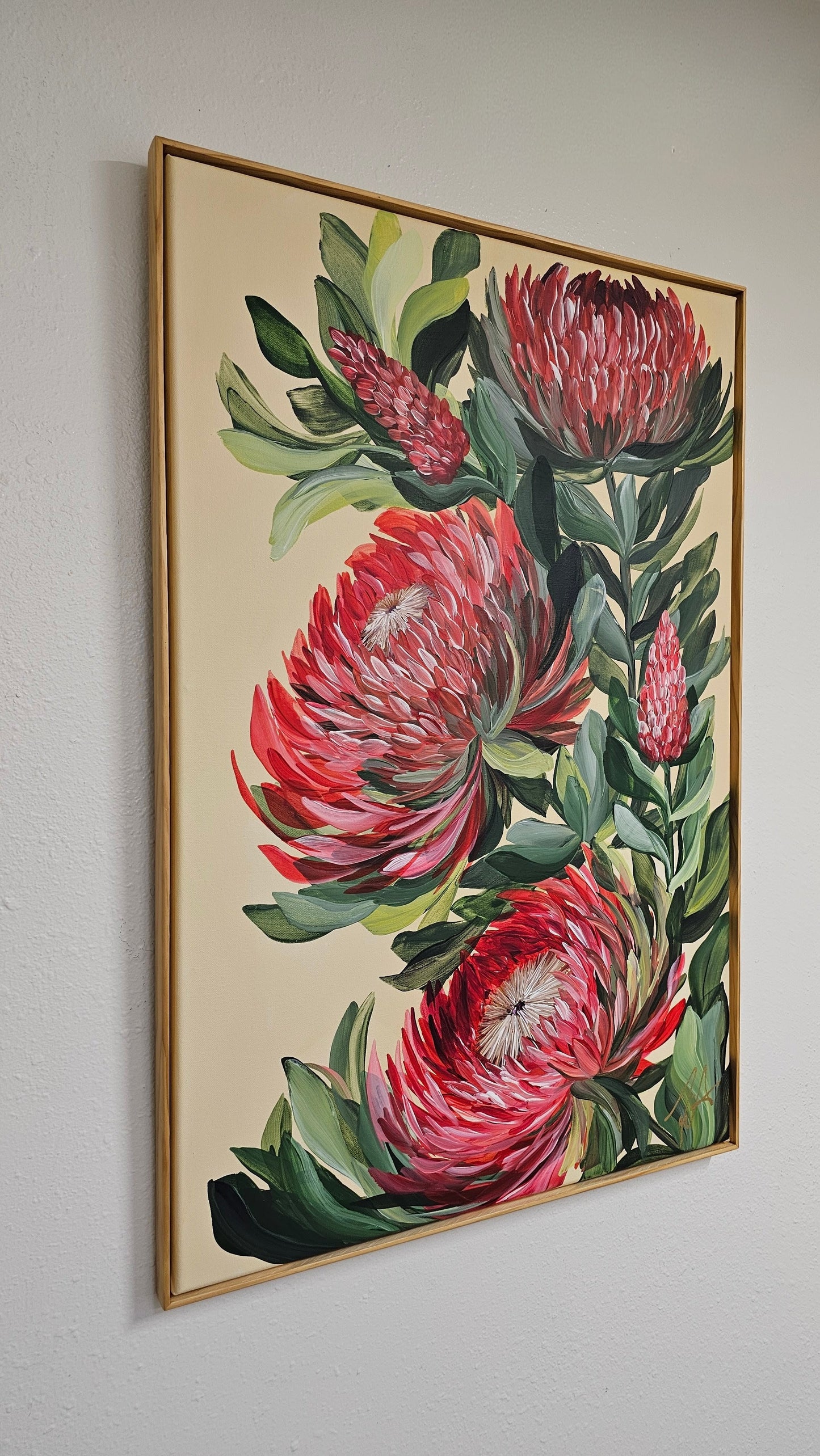 "Transformation" #1_ Protea Flower Painting by Zoe White _ Acrylic on canvas