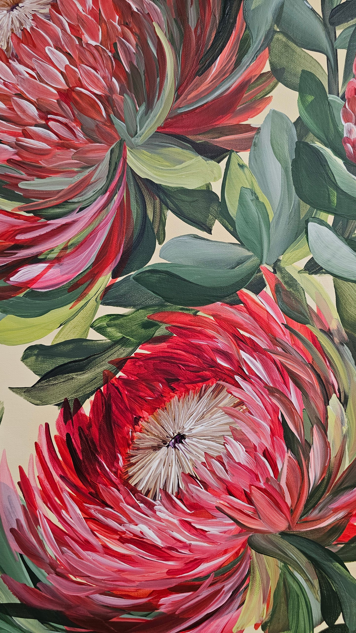 "Transformation" #1_ Protea Flower Painting by Zoe White _ Acrylic on canvas