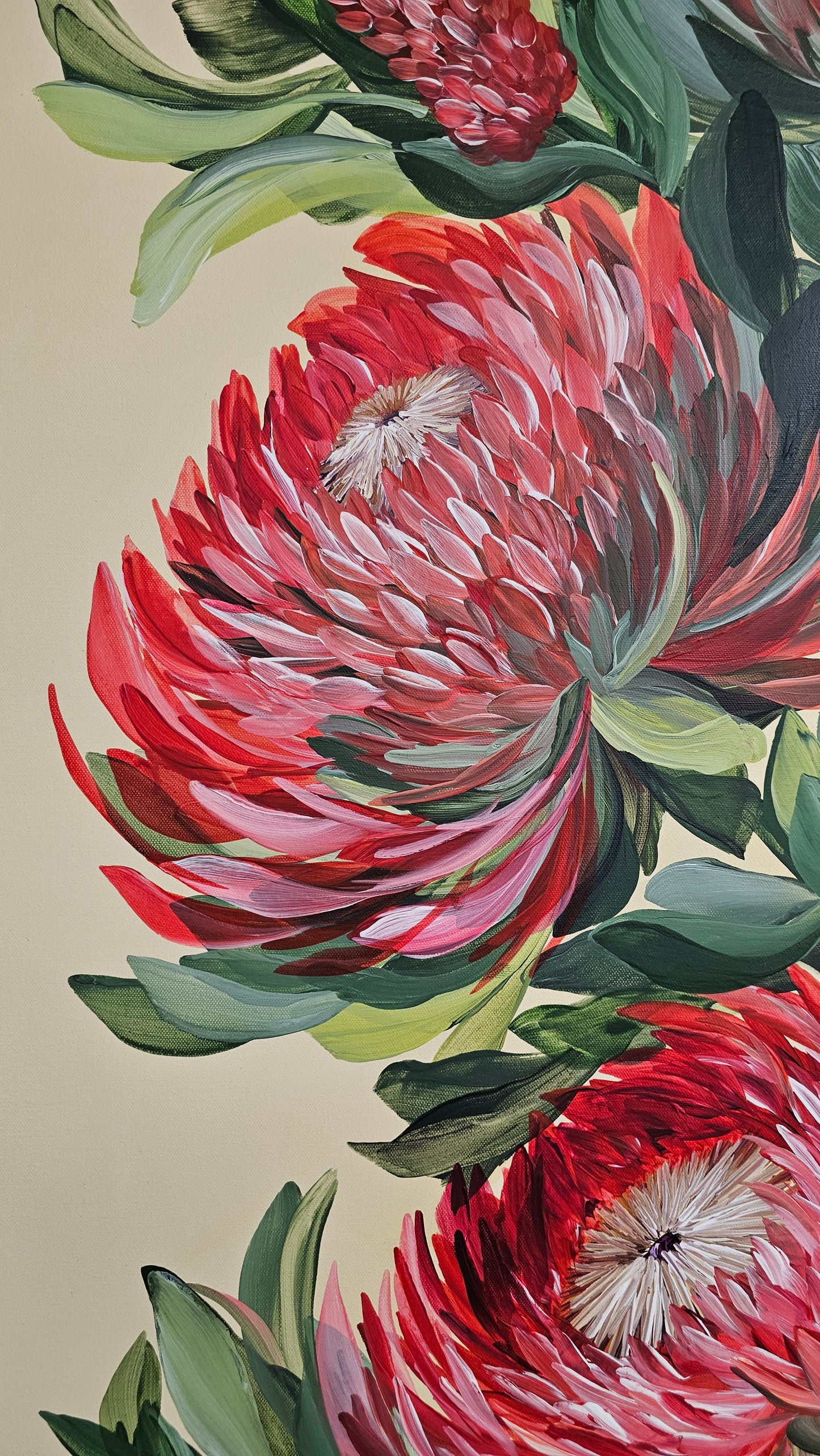 "Transformation" #1_ Protea Flower Painting by Zoe White _ Acrylic on canvas
