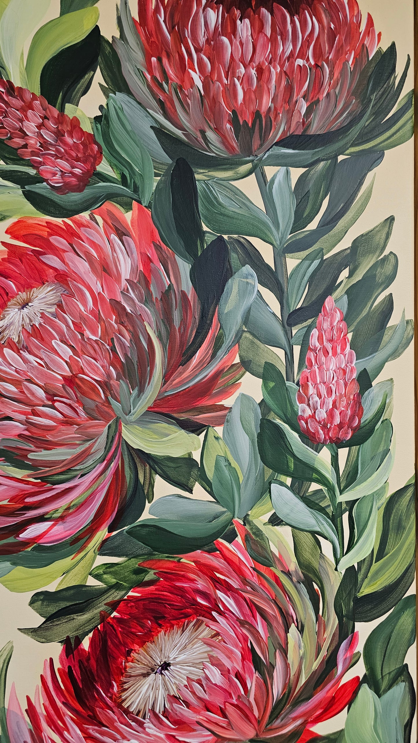 "Transformation" #1_ Protea Flower Painting by Zoe White _ Acrylic on canvas
