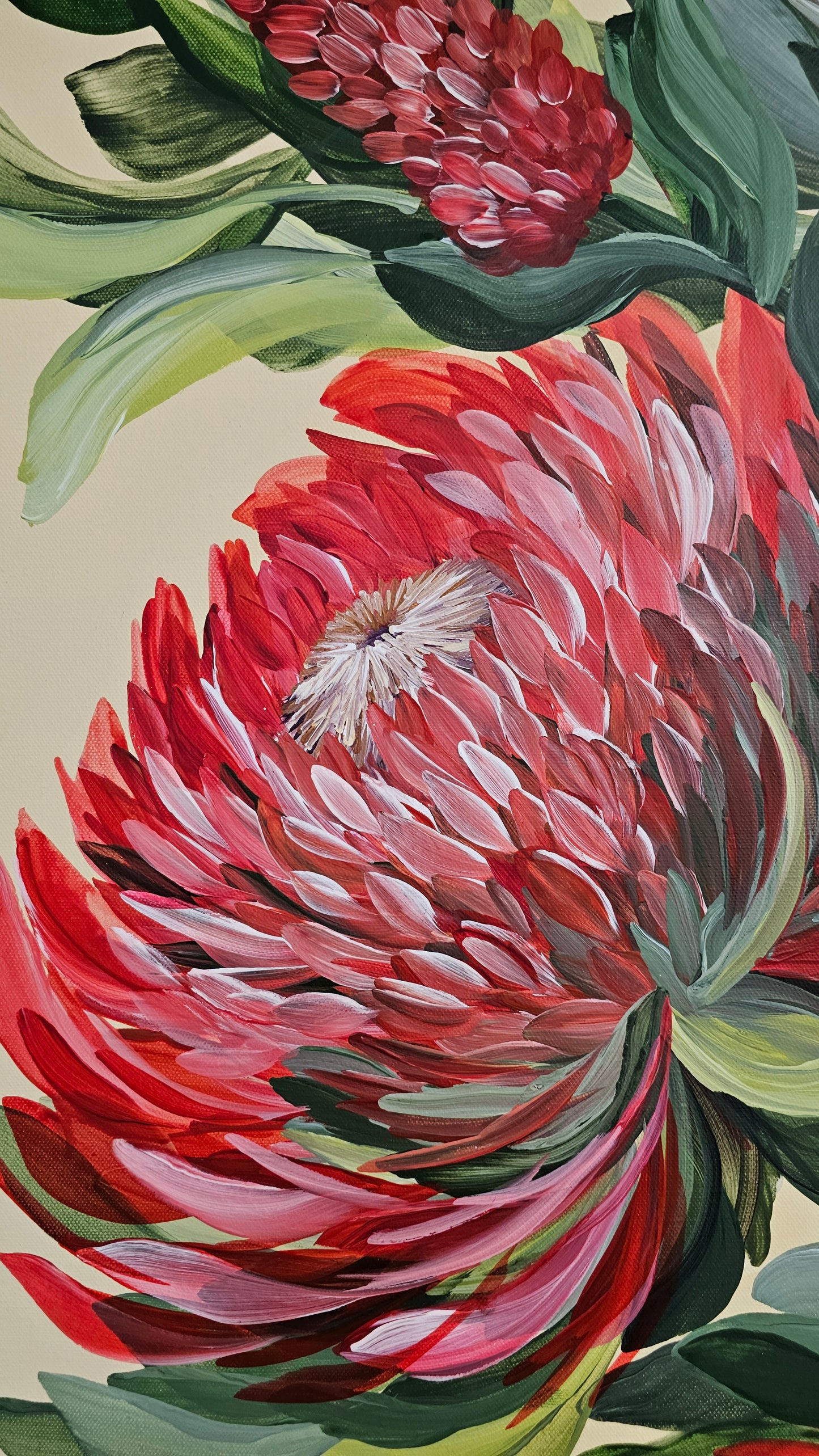 "Transformation" #1_ Protea Flower Painting by Zoe White _ Acrylic on canvas