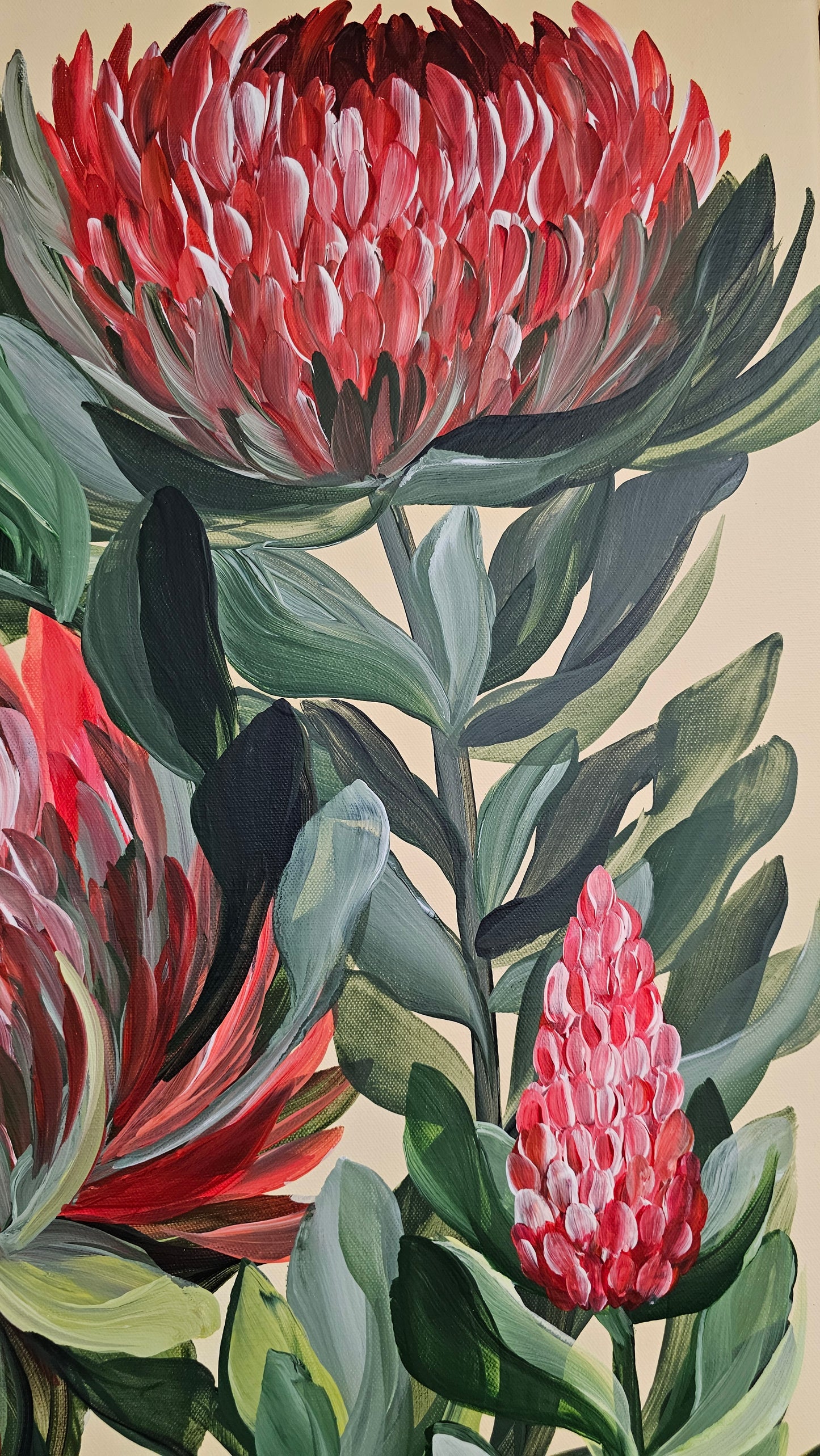 "Transformation" #1_ Protea Flower Painting by Zoe White _ Acrylic on canvas