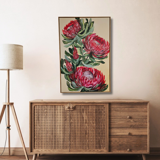 "Transformation" #3_ Protea Flower Painting by Zoe White _ Acrylic on canvas